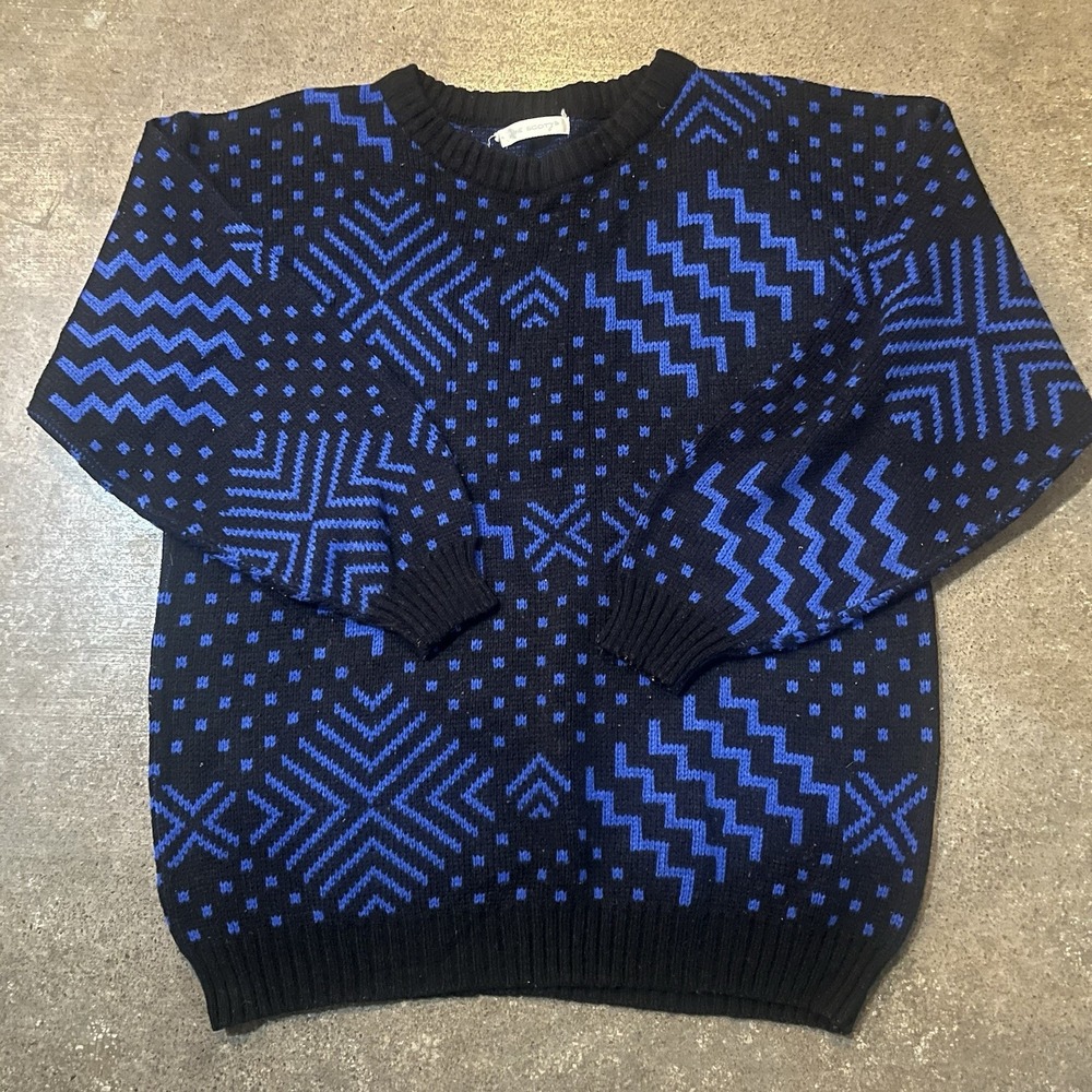 Vintage 80s Jamie Scott Sweater Unisex XL Black‎ Silk Angora Rabbit Hair Floral